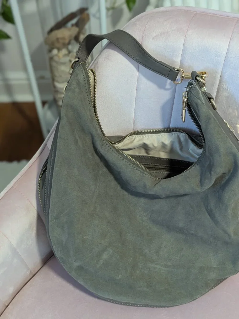 INC Green Faux Suede Hobo Handbag!